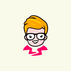 kid with hair and glasses for Geek Logo, Vector Logo template