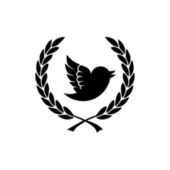 Cute bird laurel leave icon isolated on white background