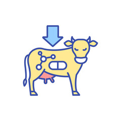 Growth hormones for cattle RGB color icon. Livestock animal. Genetic manipulation. Drugs for milk cows. Dairy industry. Cheese production. Agriculture manufacture. Isolated vector illustration