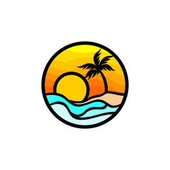 Beach Logo and Summer logo template vector illustration, 
Template for logo on the theme of tourism with a palm trees.