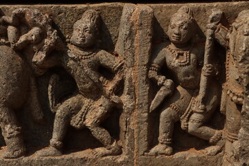 Fototapeta na wymiar ancient times intricated stone carving of somnathpura temple India