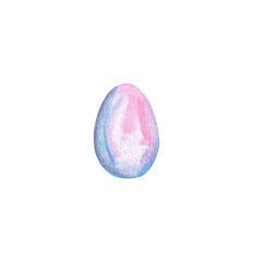 Watercolor Easter egg hatched in purple-pink pastel shades isolated on a white background. Easter. Hand drawing.