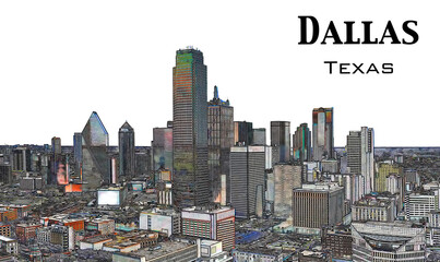 Illustration of Dallas downtown Cityscape, Texas, USA.