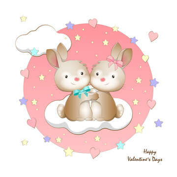 Happy Valentine's Day greeting card with two cute loving bunnies © Ester.V