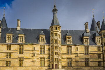Fototapeta na wymiar The Palais Ducal of Nevers is 15th century gothic palace in Burgundy (France) where the dukes were leaving. It is now the city hall of Nevers