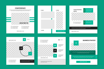 modern editable social media layouts with turquoise graphic elements, business square layouts for successful company