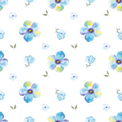 Watercolor flowers seamless pattern. Watercolor fabric. Repeat flowers. Use for design invitations, birthdays