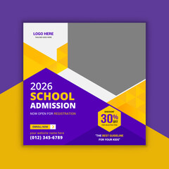 kids education social media post banner template and school admission social media post
