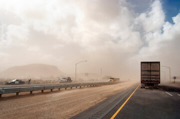 Dust storm crossing the interstate