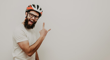 Portrait of handsome guy in the bike helmet