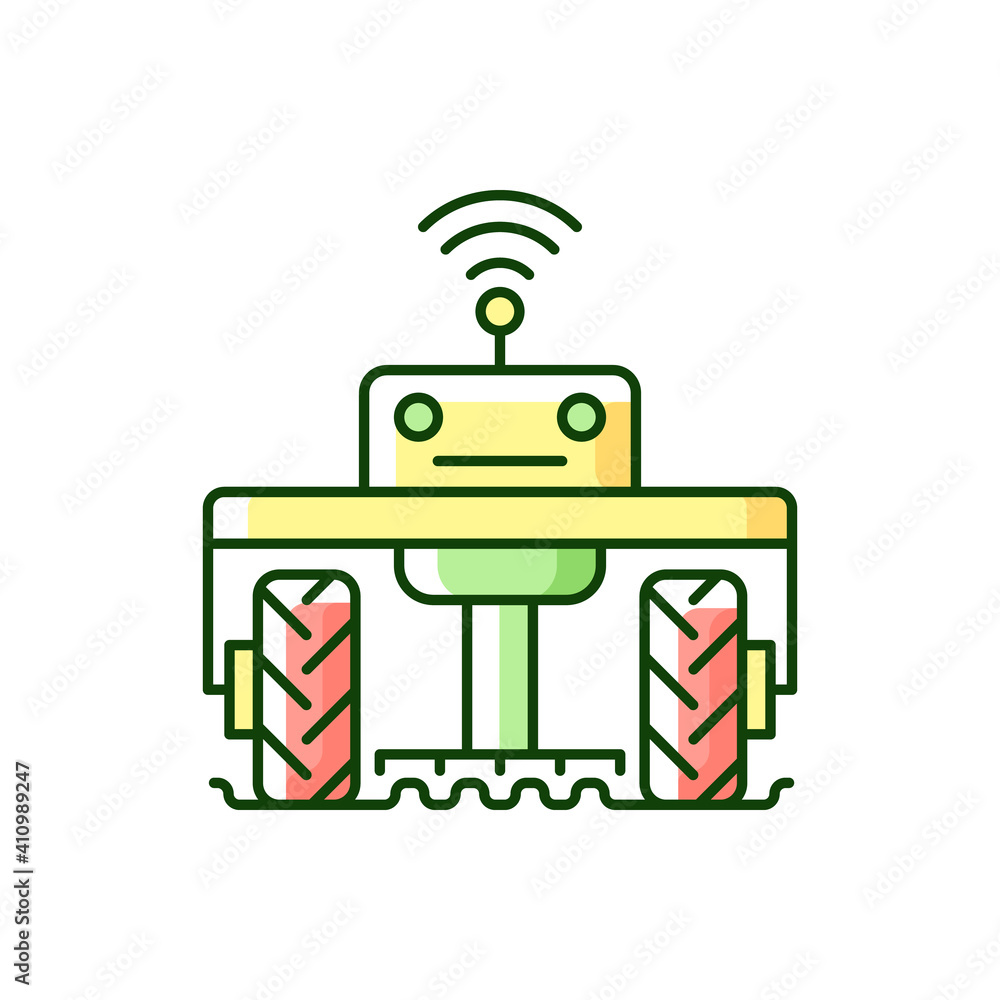 Poster robotics in agriculture rgb color icon. automation in agronomy industry. engineering in biotechnolog