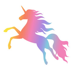 Silhouette of a flying, jumping unicorn. Rainbow silhouette isolated on white background. © Natalia