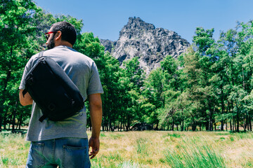 Man looking at landscape mountains Serra da Estrela