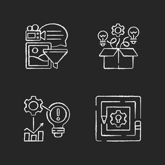 Creative thinking chalk white icon on black background. Breaking down problems. Analyzing information. Critical thinking. Identifying problems. Isolated vector chalkboard illustrations
