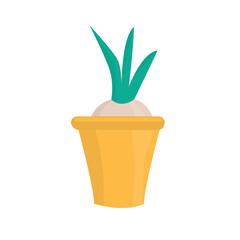 Liittle cute plant in yellow pot. Flat vector illustration