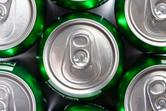 Top View of Green Aluminum Beverage Cans