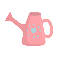 Cute hand holding pink watering can. Cartoon vector illustration