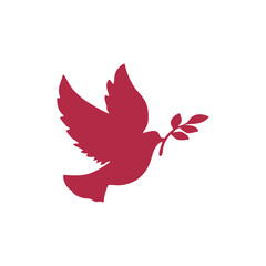 Dove of peace flies and holds an olive branch