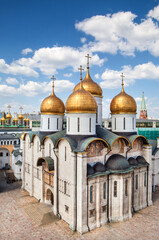 Aerial view of the Assumption Cathedral at Cathedral Square in the Moscow's Kremlin, Russia