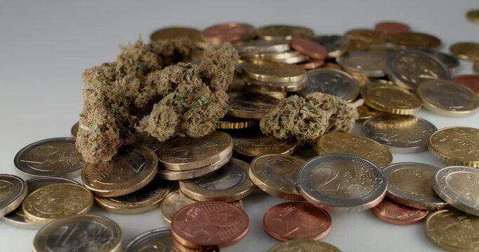 Tablets and Cannabis Buds on White Background, Isolated. Weed as Medicine and Drug in CBD or THC