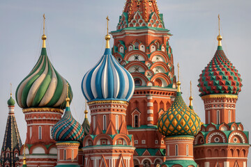 Fototapeta na wymiar The cupolas of St. Basil's Cathedral on the Red Square in the center of Moscow, Russia