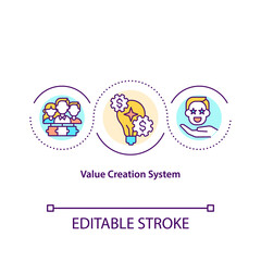 Value creation system concept icon. Importance of organization for clients idea thin line illustration. Defining customer value. Vector isolated outline RGB color drawing. Editable stroke