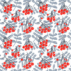Naklejka premium Seamless pattern with rowan, red berries, rowan berries, winter berries
