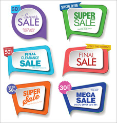 Collection of colorful promo stickers and badges