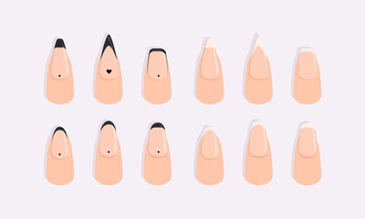 Different vector french manicure, different nail's forms 