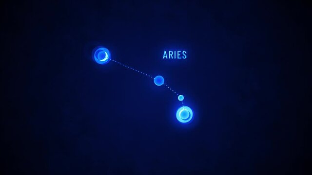 Aries Zodiac Signs Constellations Background/ 4k animation of a zodiac aries sign icons, with astrological constellation and symbol on space background