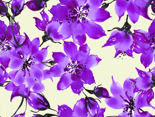 Obraz na płótnie Canvas Seamless pattern of blue flowers