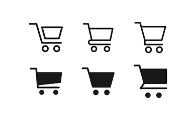 Shop cart icons collection. Supermarket trolley. E-commerce symbol. Online shopping.