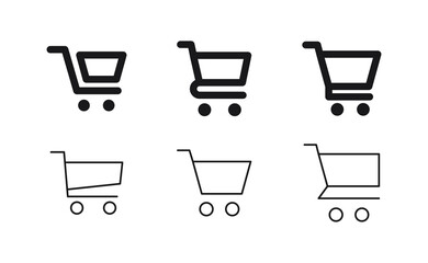 Shop cart icons collection. Supermarket trolley. E-commerce symbol. Online shopping.