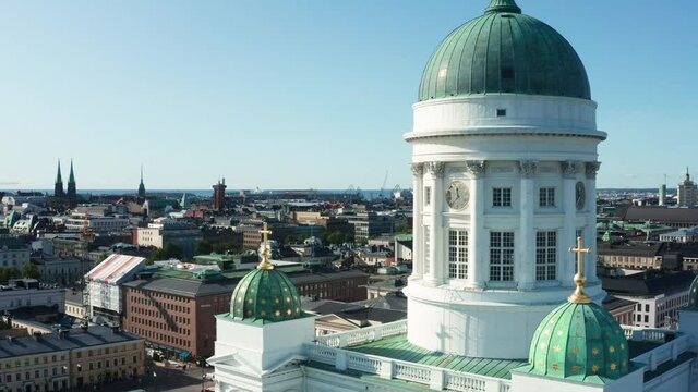 Flight over beautiful Helsinki Cathedral 