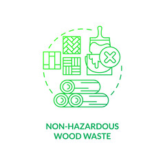 Non-hazardous wood waste concept icon. Organic waste type idea thin line illustration. Trees, stumps, pruned branches. Furniture, packaging. Vector isolated outline RGB color drawing