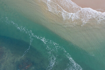 Playa de la Rabia and Arroyo del Capitan. Aerial view at low tide. Oyambre Natural Park, San Vicente de la Barquera, Cantabrian Sea, Cantabria, Spain, Europe