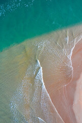 Playa de la Rabia and Arroyo del Capitan. Aerial view at low tide. Oyambre Natural Park, San Vicente de la Barquera, Cantabrian Sea, Cantabria, Spain, Europe