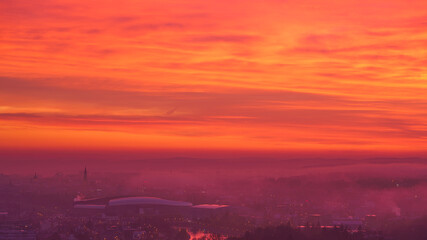 Magical sunrise over Cluj-Napoca city