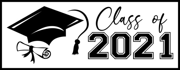 Fototapeta Class of 2021 Banner with Diploma and Cap obraz