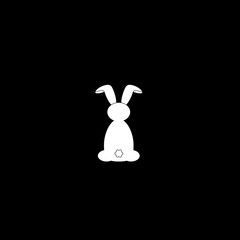 Silhouette of a cute rabbit. Easter holiday. Rabbit from the back. Isolated vector illustration. Christmas. Close-up. Isolated background. Black and white color.