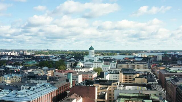 Flight over beautiful Helsinki Cathedral 