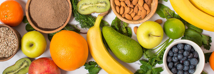 Healthy food selection of clean food: fruits, vegetables