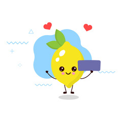 Cute happy smiling lemon character holding empty sign