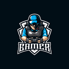 gamer mascot logo design vector with modern illustration concept style for badge, emblem and t shirt printing. gamer illustration for sport and esport team.