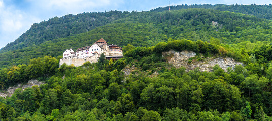 Landscape of mountains with Vaduz castle, Liechtenstein, Europe