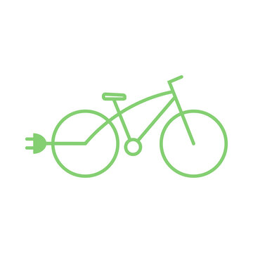 Electric bike icon. Eco bicycle with plug. Flat line vector illustration isolated on white