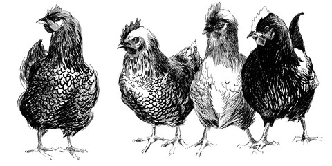 Chicken hand drawn sketch. Domestic bird. Poultry Farm - 411007404