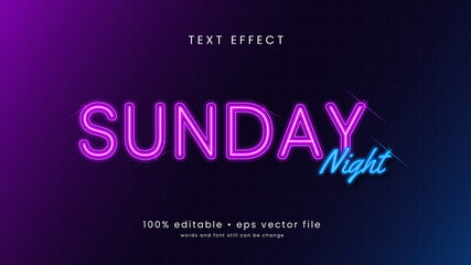 Sunday Night Neon Text Effect Design with editable text