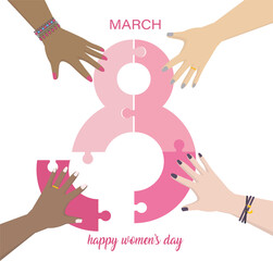 Happy Women's day vector. Working together concept illustration.