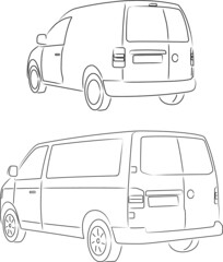 Simple black and white drawing utility van vehicle © Jan